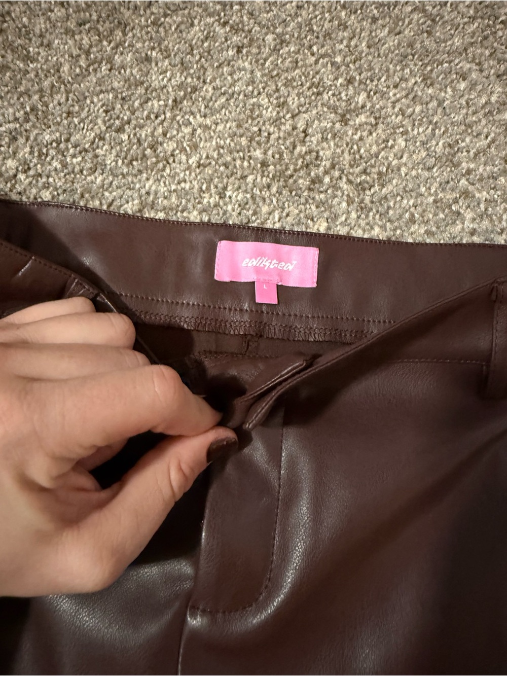 Edikted brown leather low rise skirt size L - Picture 2 of 4